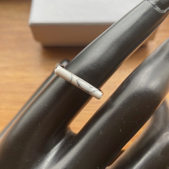White Marble Bar Silver Stackable Ring - Picture 9 of 11